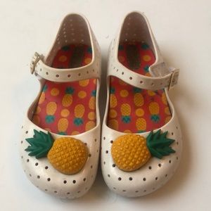 White Mini Melissa Shoes with Pineapple, Size 10
